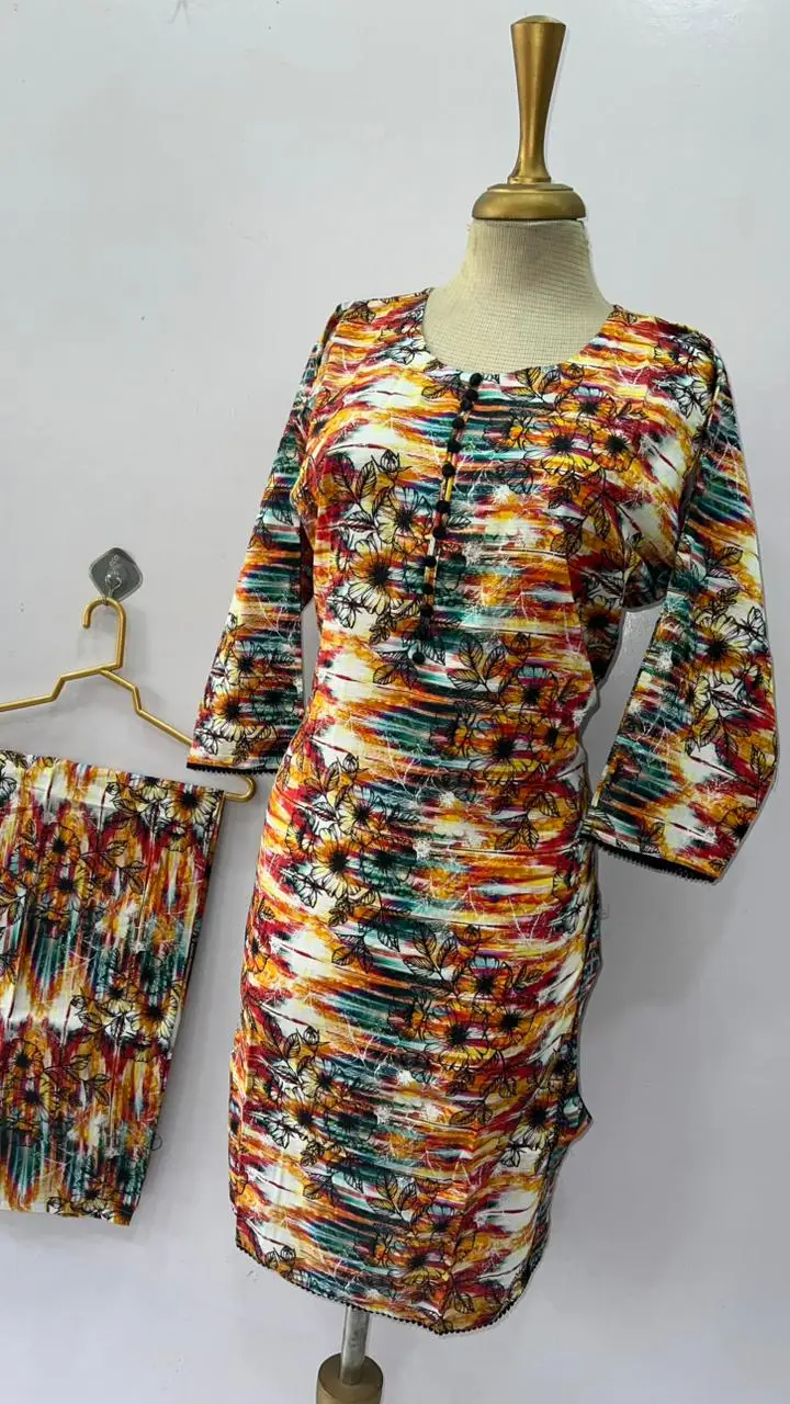2 Pcs Women's Stitched Bin Saeed Khaddar Dress Long Length