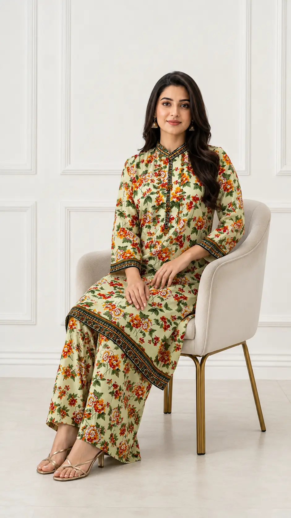 2 Pcs Women's Stitched Khaddar Printed Shirt And Trouser