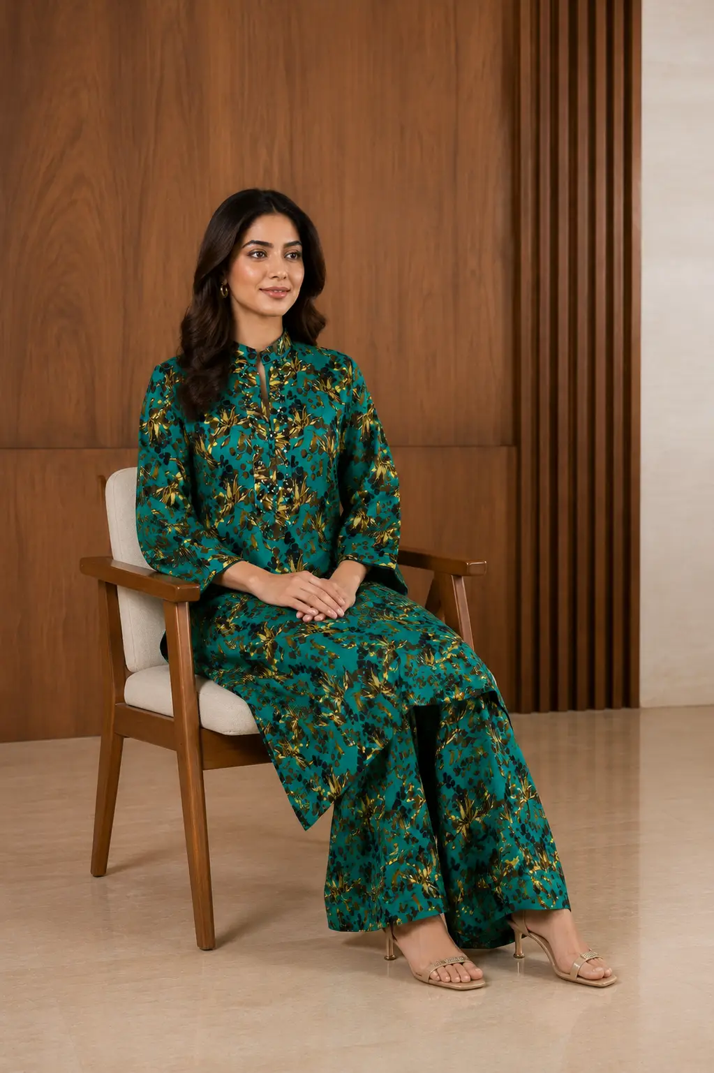 2 Pcs Women's Stitched Khaddar Printed Shirt And Trouser