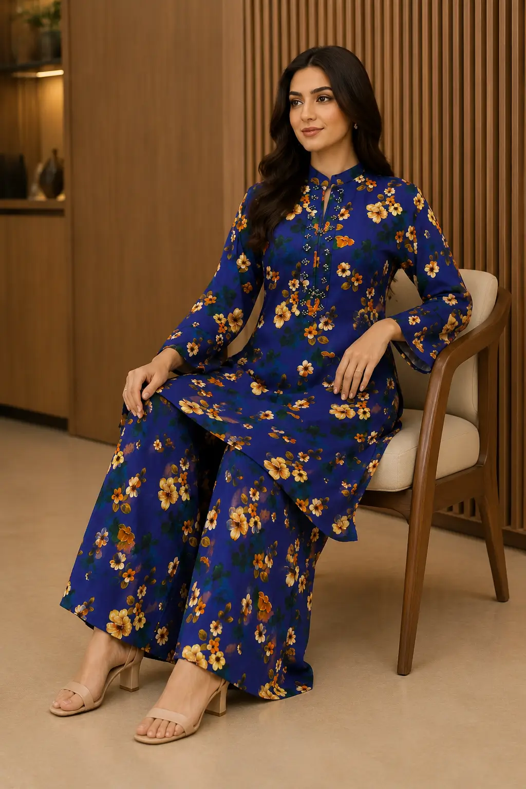 2 Pcs Women's Stitched Khaddar Printed Shirt And Trouser