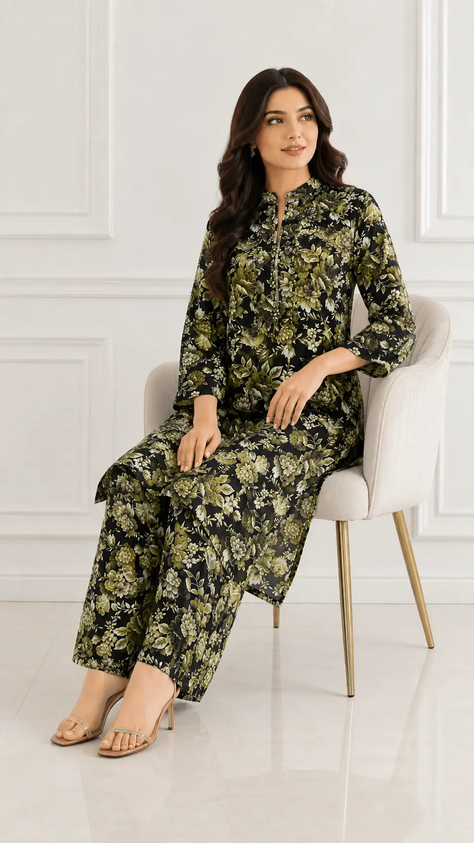 2 Pcs Women's Stitched Khaddar Printed Shirt And Trouser