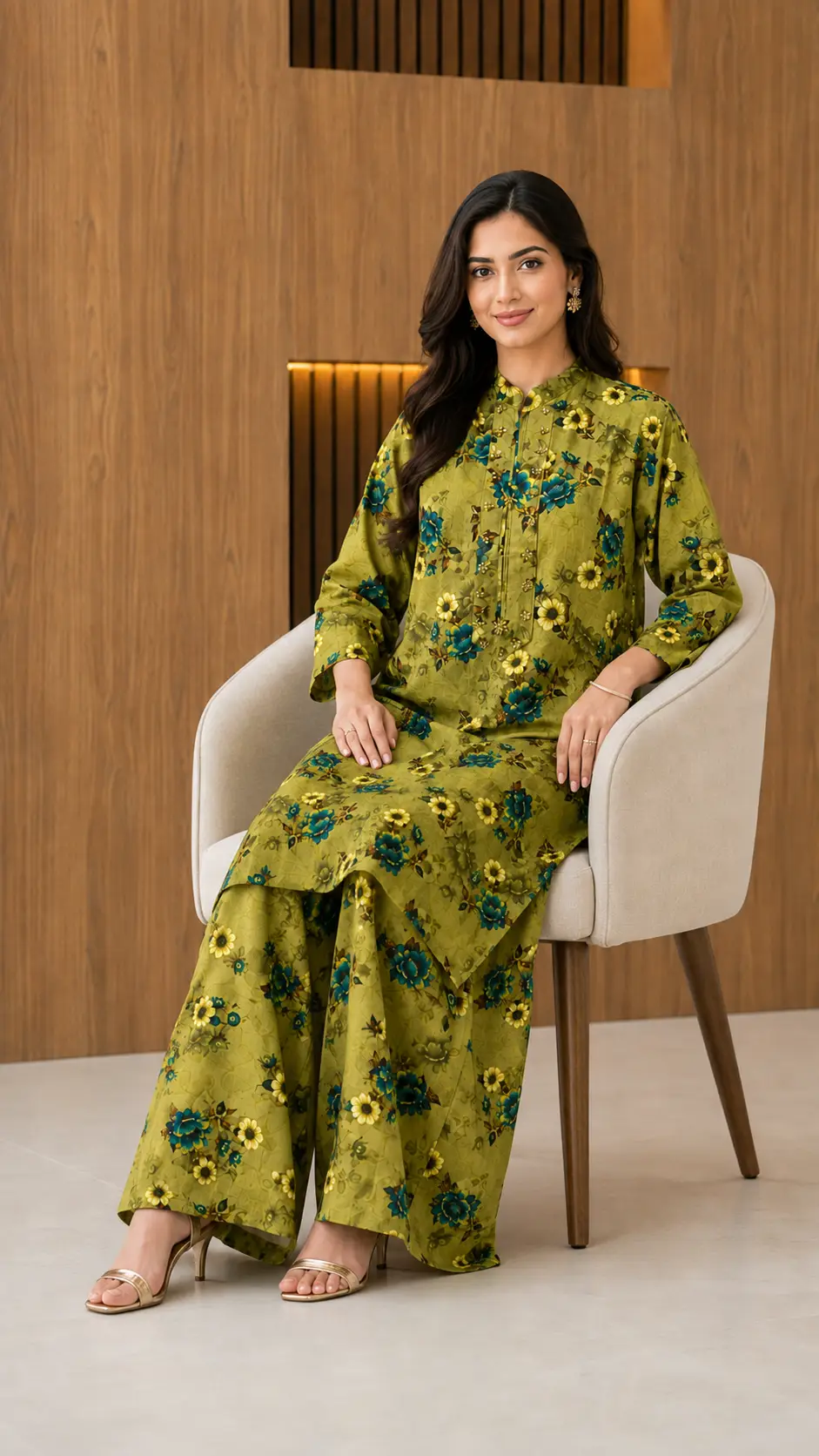 2 Pcs Women's Stitched Khaddar Printed Shirt And Trouser