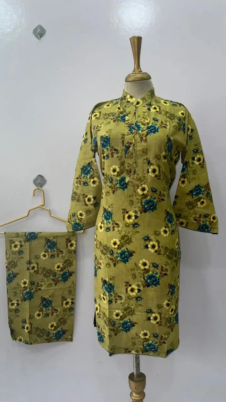 2 Pcs Women's Stitched Khaddar Printed Shirt And Trouser