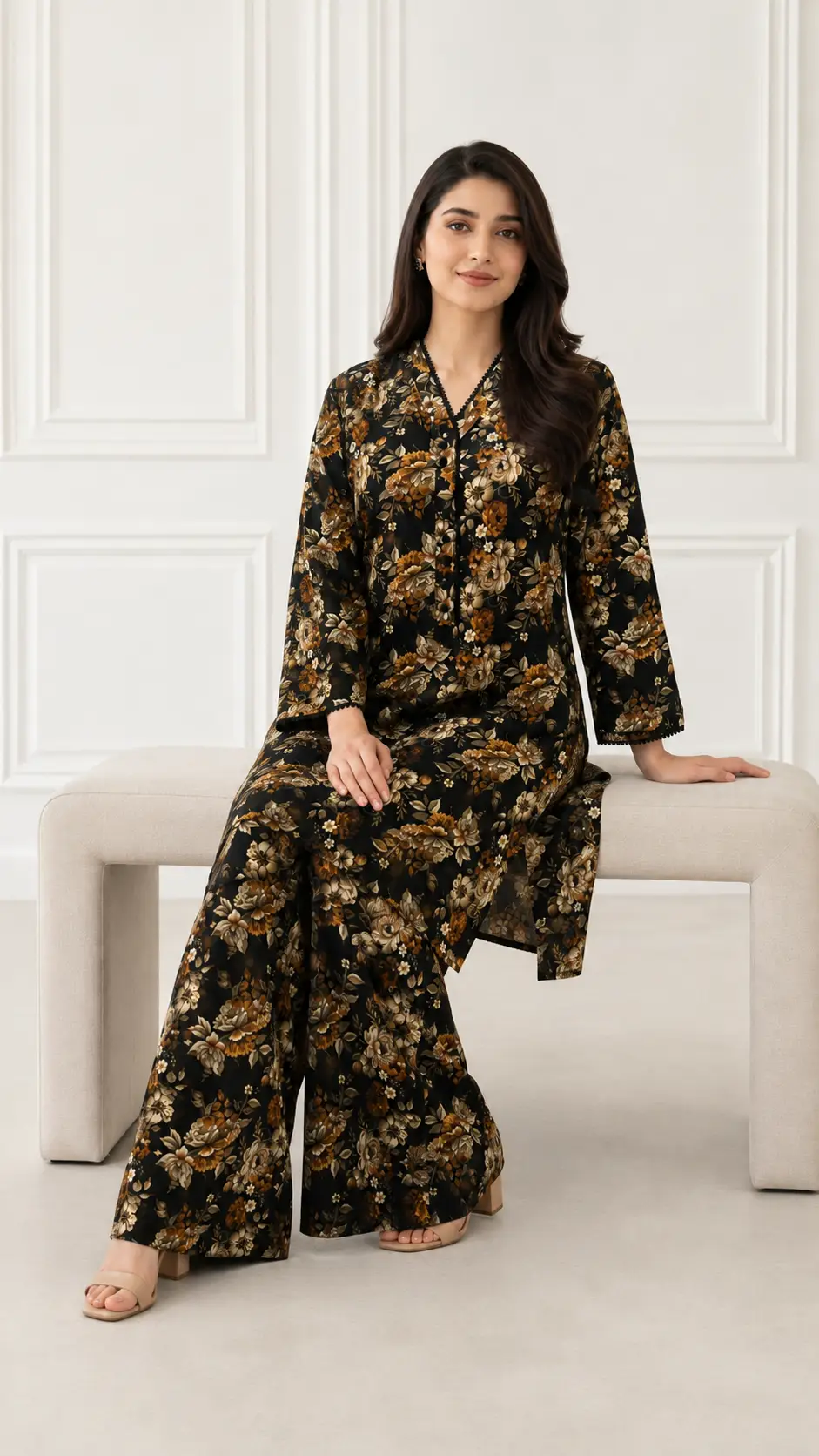 2 Pcs Women's Stitched Bin Saeed Khaddar Dress Long Length