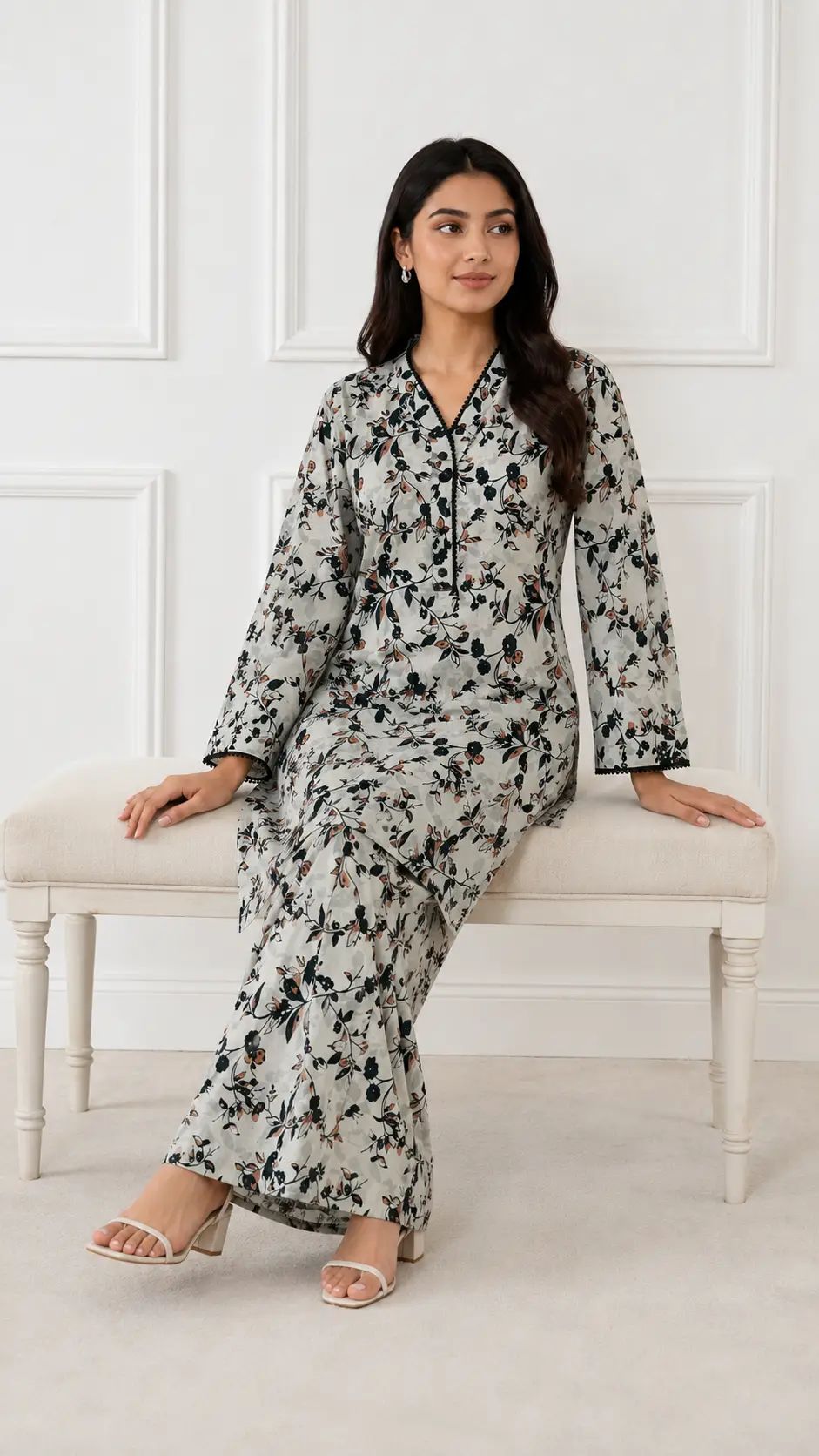 2 Pcs Women's Stitched Khaddar Printed Shirt And Trouser