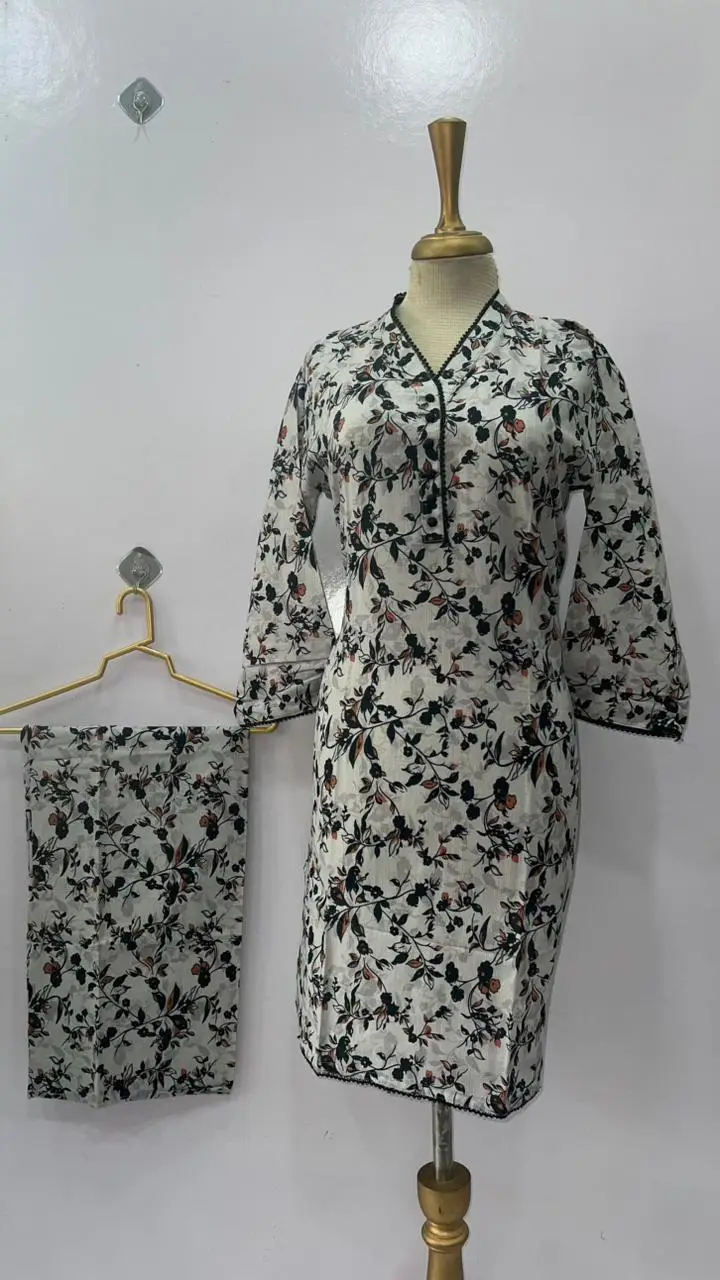 2 Pcs Women's Stitched Khaddar Printed Shirt And Trouser