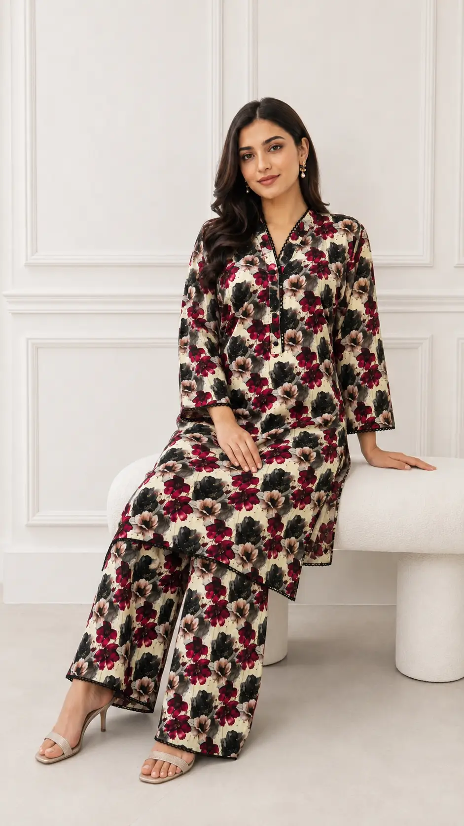 2 Pcs Women's Stitched Bin Saeed Khaddar Dress Long Length