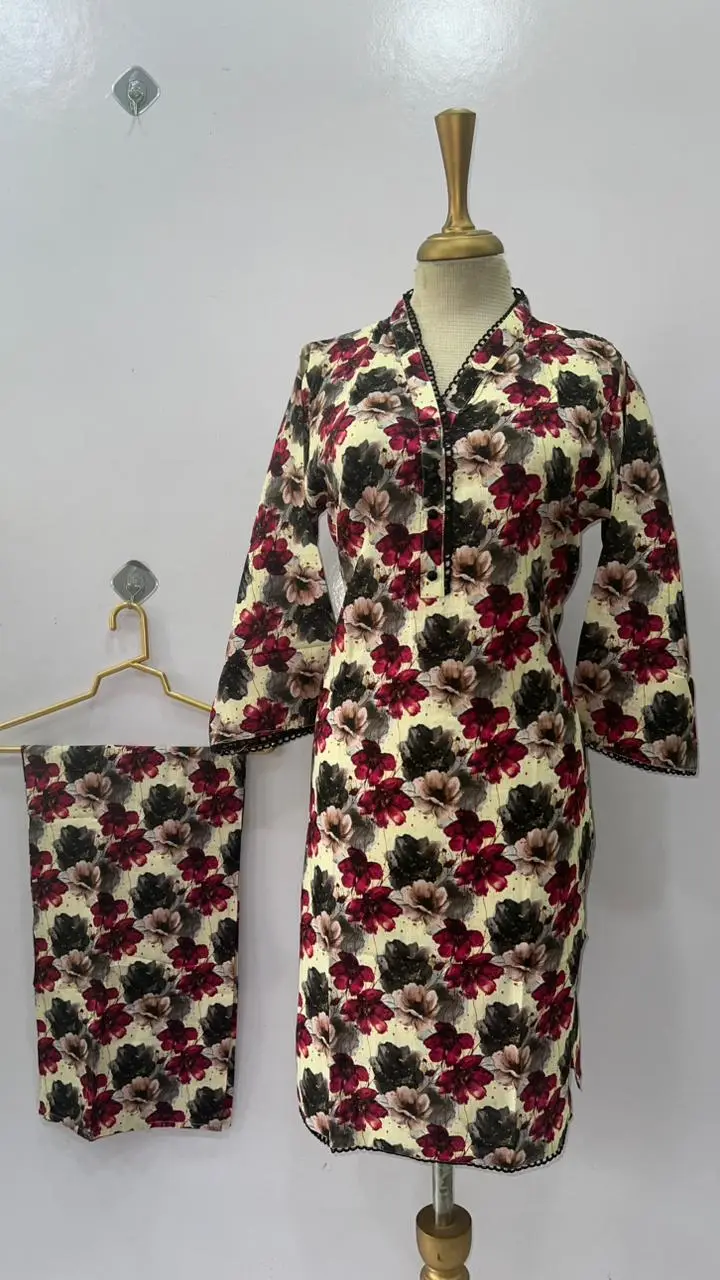 2 Pcs Women's Stitched Bin Saeed Khaddar Dress Long Length