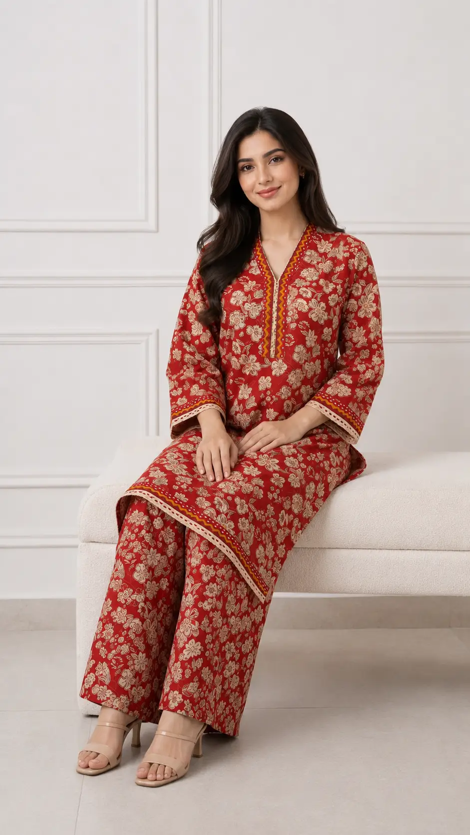 2 Pcs Women's Stitched Bin Saeed Khaddar Dress Long Length