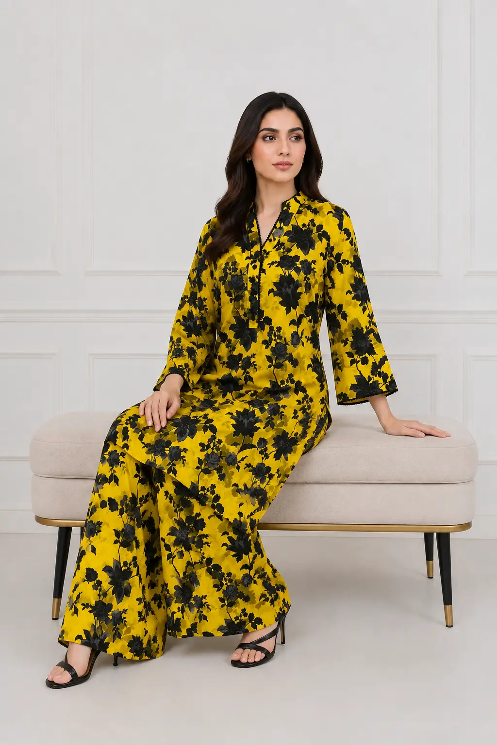 2 Pcs Women's Stitched Bin Saeed Khaddar Dress Long Length