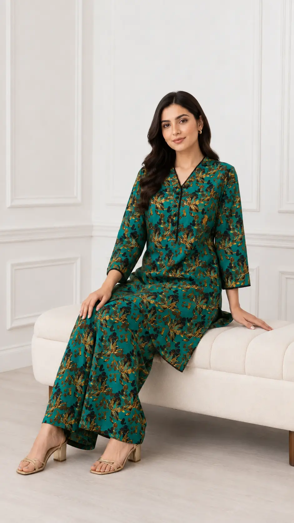 2 Pcs Women's Stitched Bin Saeed Khaddar Dress Long Length