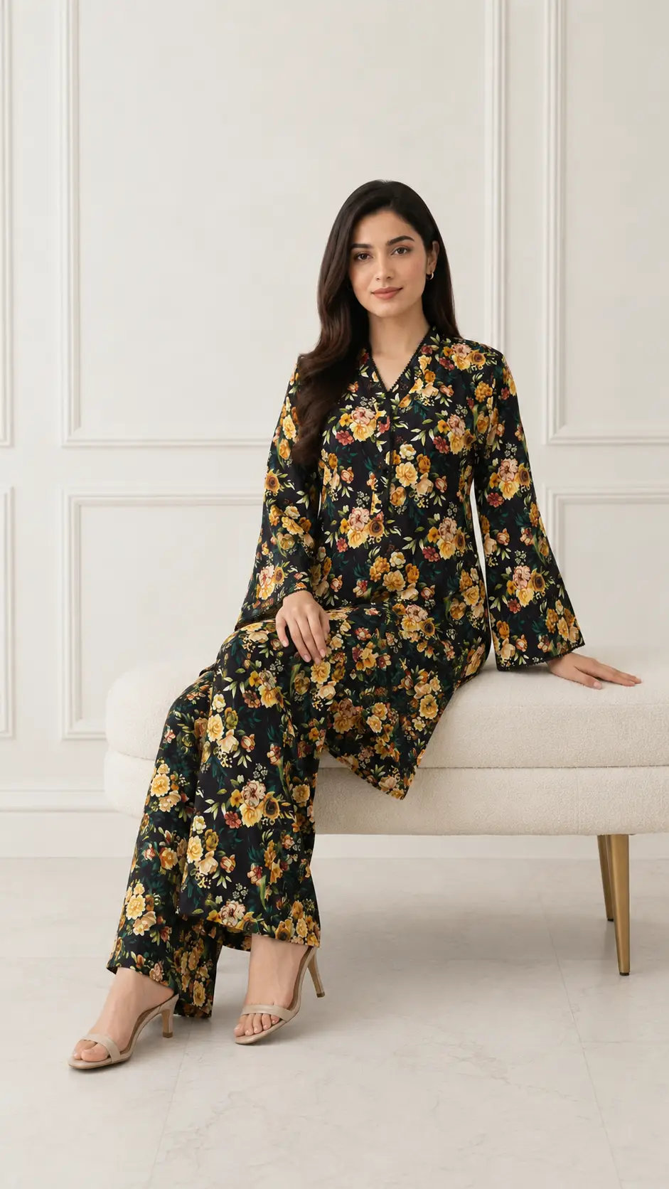 2 Pcs Women's Stitched Bin Saeed Khaddar Dress Long Length