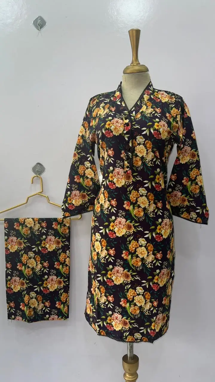 2 Pcs Women's Stitched Bin Saeed Khaddar Dress Long Length