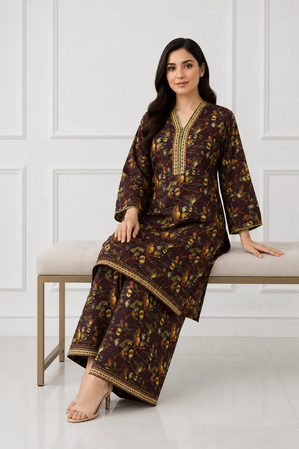 2 Pcs Women's Stitched Bin Saeed Khaddar Dress Long Length