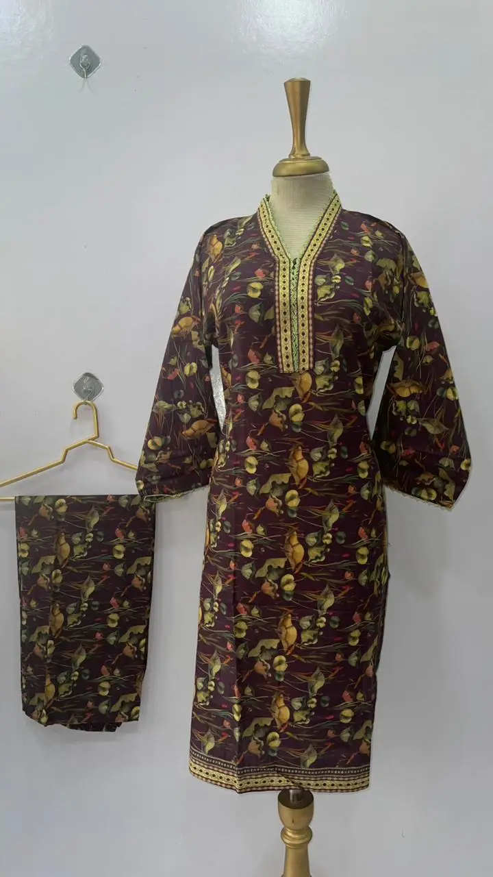 2 Pcs Women's Stitched Bin Saeed Khaddar Dress Long Length