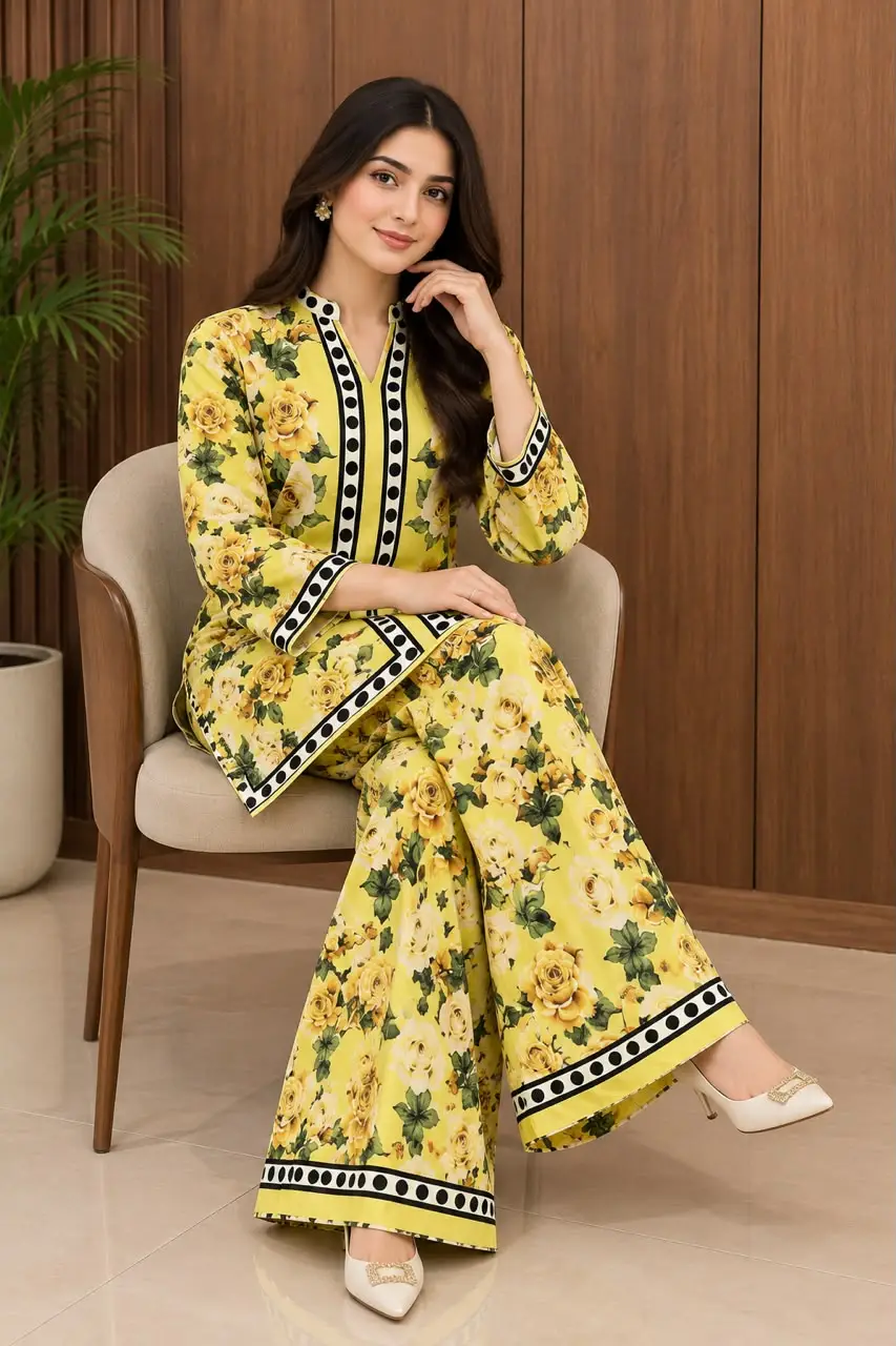 2 Pcs Women's Stitched Luxury Velvet Printed Co-Ord Set