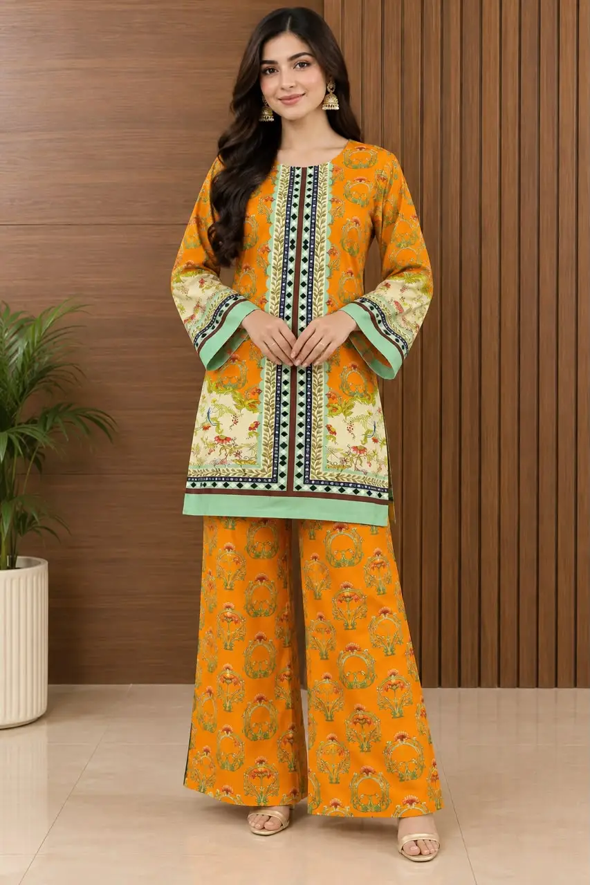 2 Pcs Women's Stitched Luxury Velvet Printed Co-Ord Set