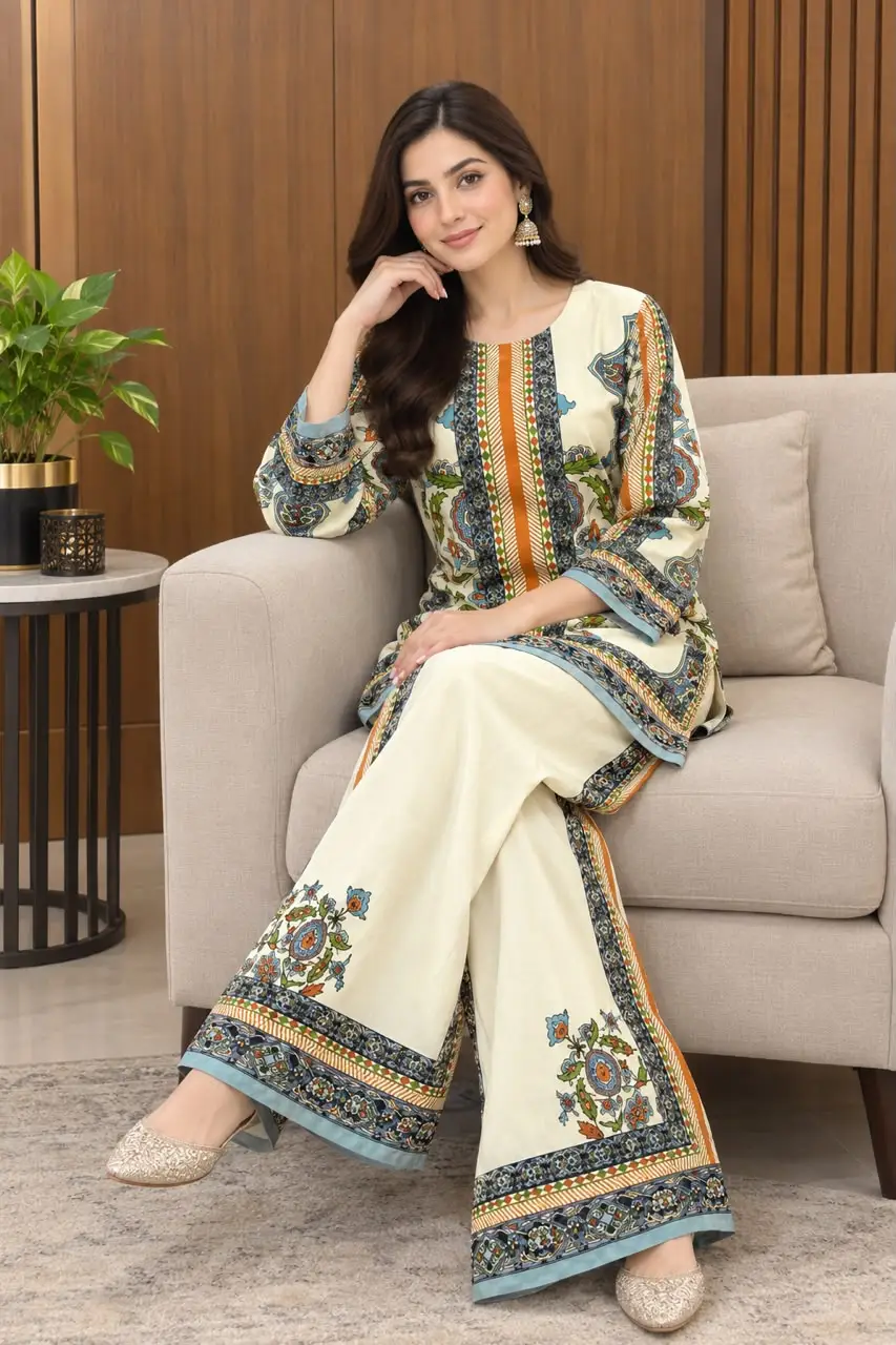 2 Pcs Women's Stitched Luxury Velvet Printed Co-Ord Set