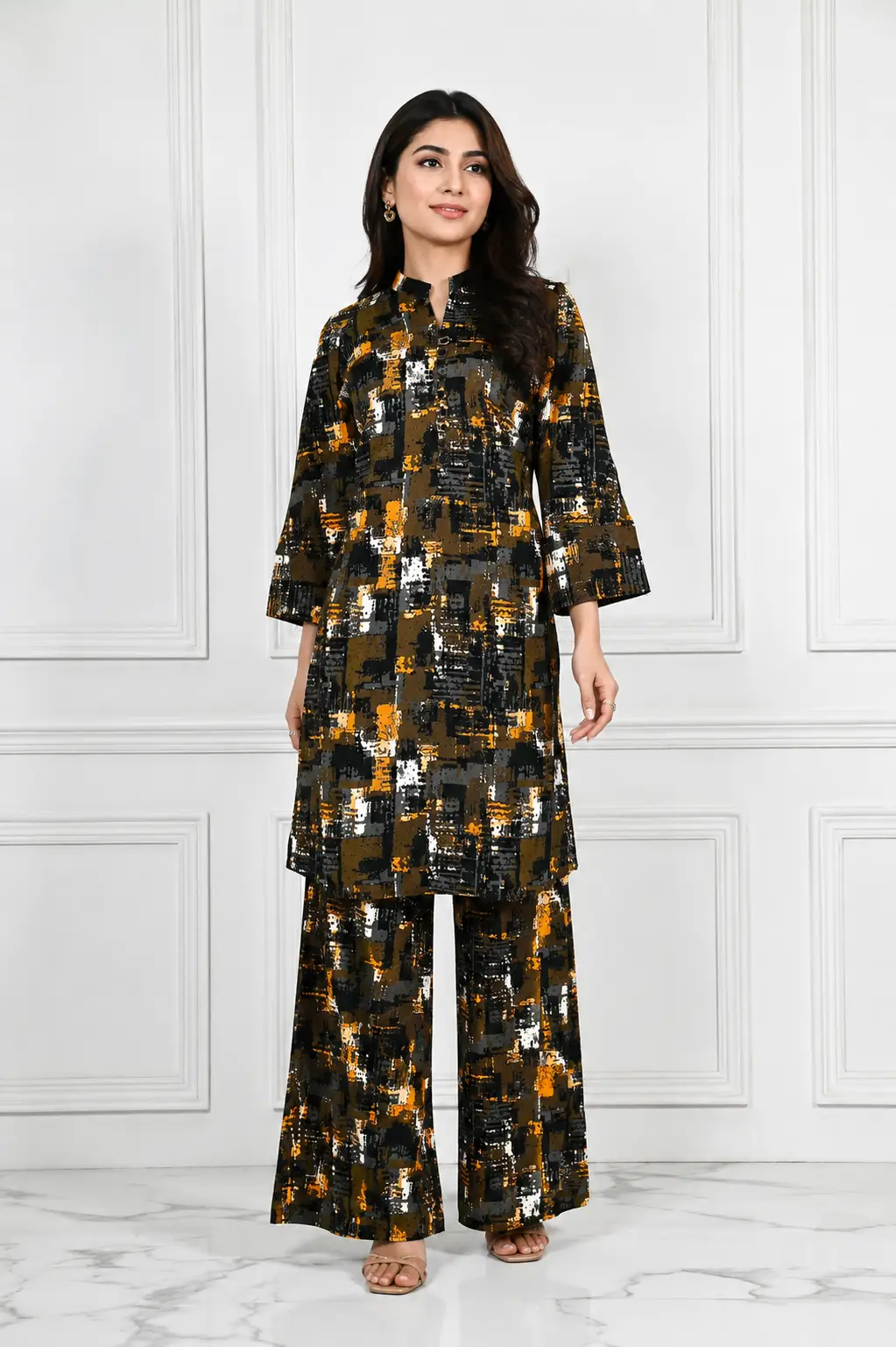2Pcs Women's Stitched Winter Cotton Printed Dress