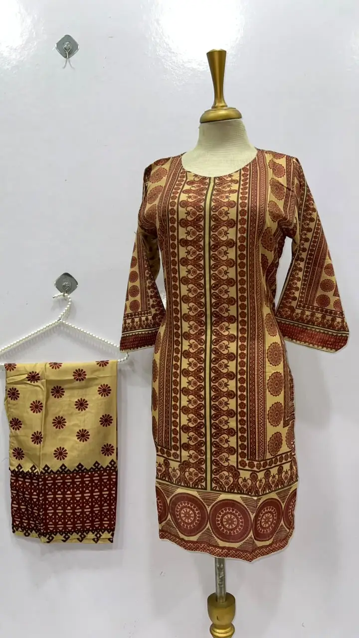 2Pcs Women's Stitched Grip Silk Printed Co Ord Set (Saloni)