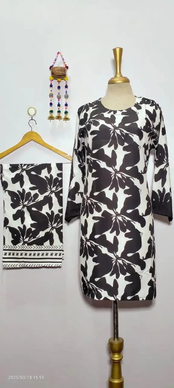 2Pcs Women's Stitched Grip Silk Printed Co Ord Set (Aniqa)