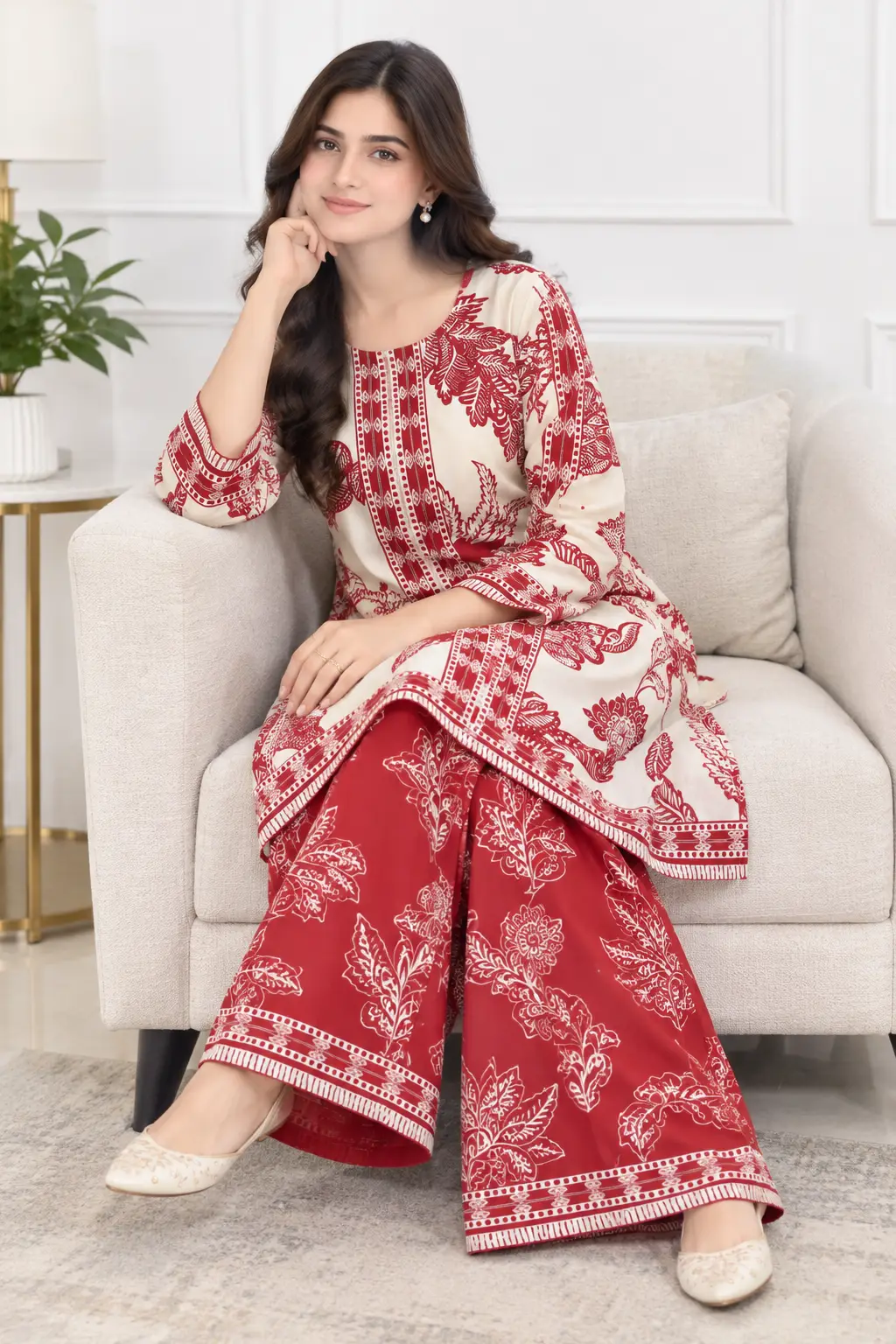 2Pcs Women's Stitched Grip Silk Printed Co Ord Set (Karina)