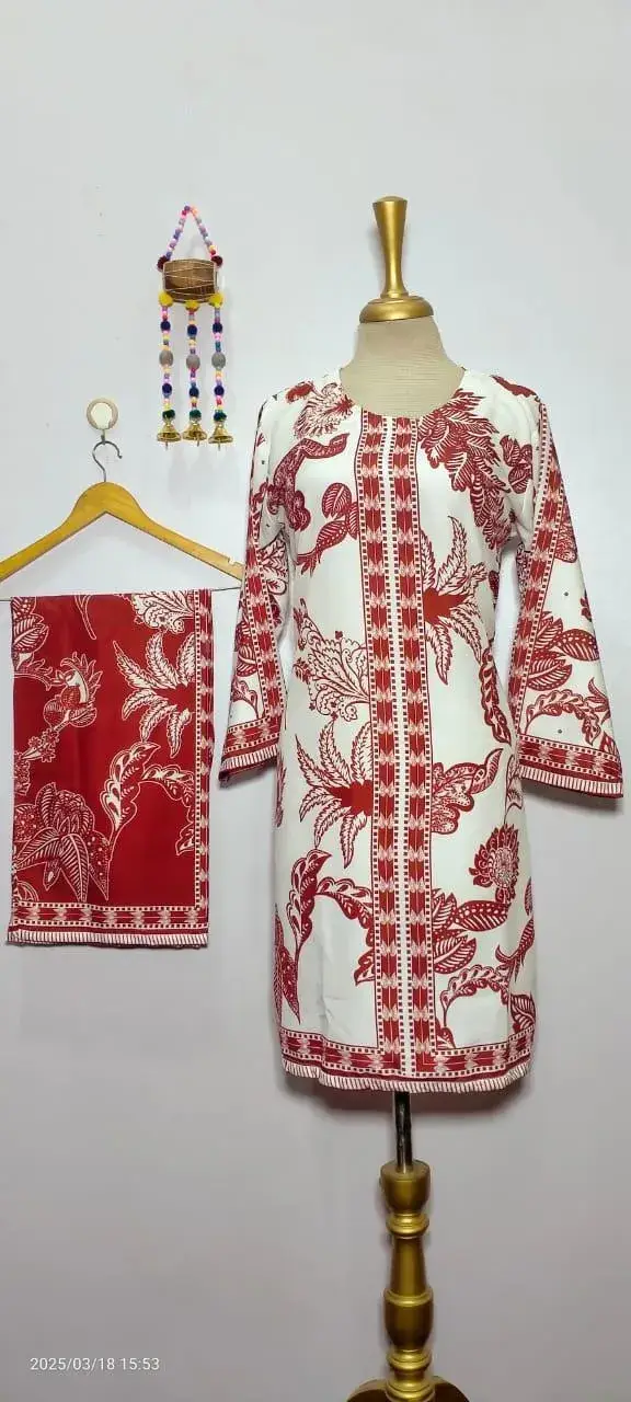 2Pcs Women's Stitched Grip Silk Printed Co Ord Set (Karina)