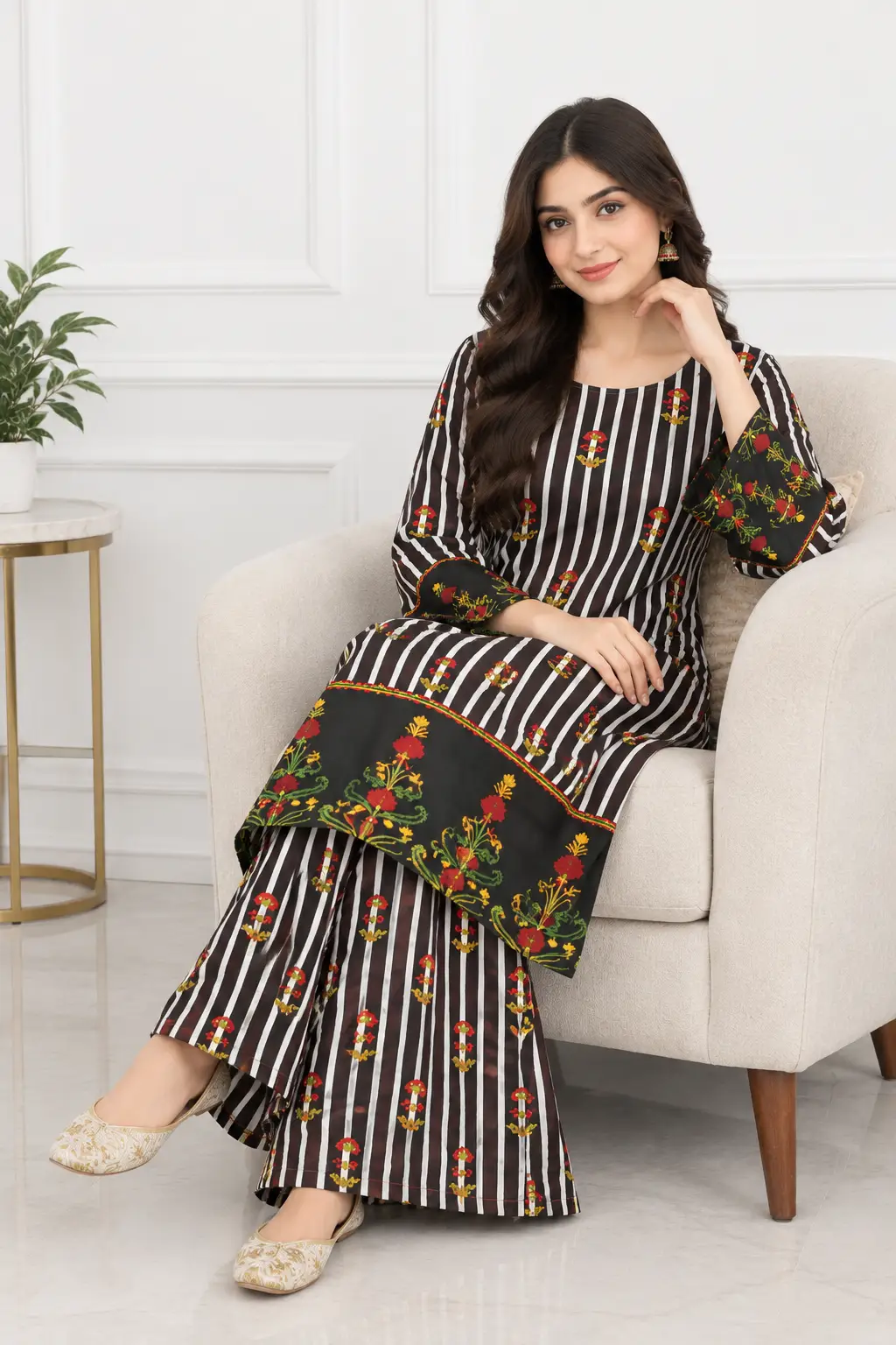 2Pcs Women's Stitched Grip Silk Printed Co Ord Set (Simran)