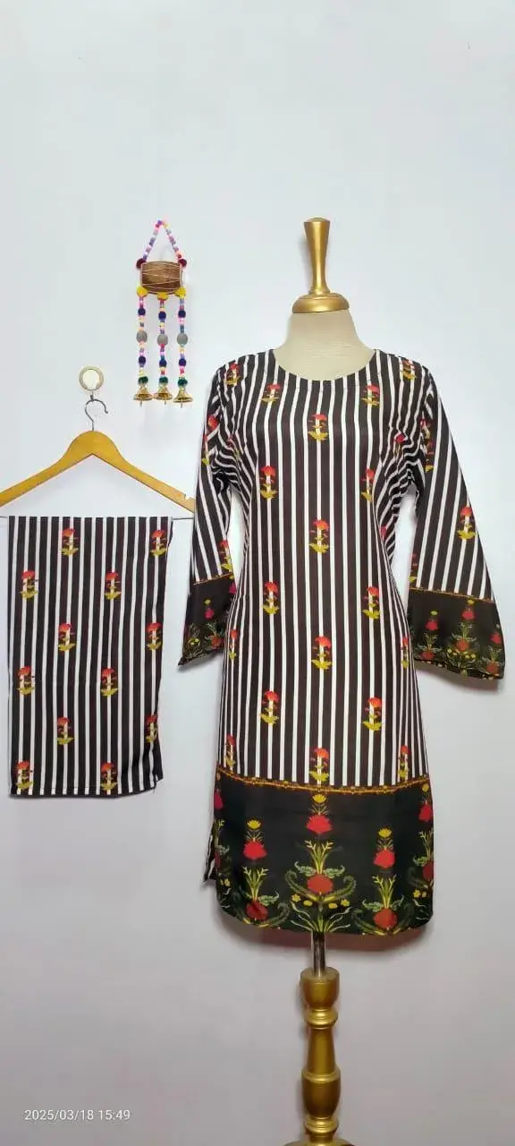 2Pcs Women's Stitched Grip Silk Printed Co Ord Set (Simran)