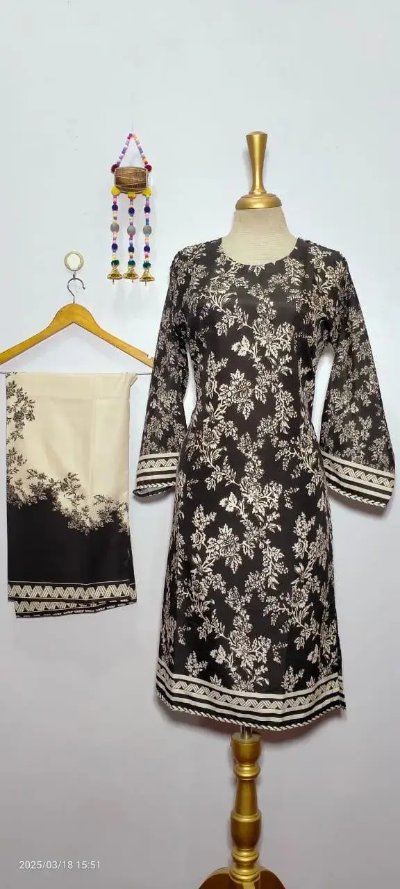 2Pcs Women's Stitched Grip Silk Printed Co Ord Set (Blush)