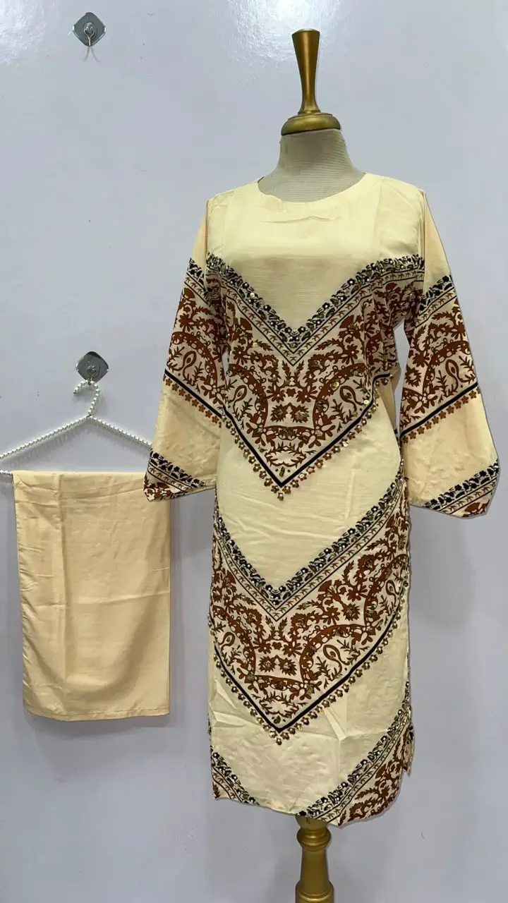 2Pcs Women's Stitched Grip Silk Printed Co Ord Set (Bebo)