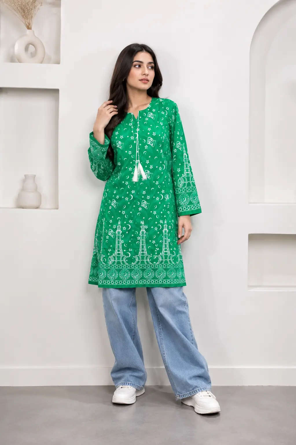 1 Pc Women's Stitched Arabic Lawn Block Printed Shirt Azadi Special