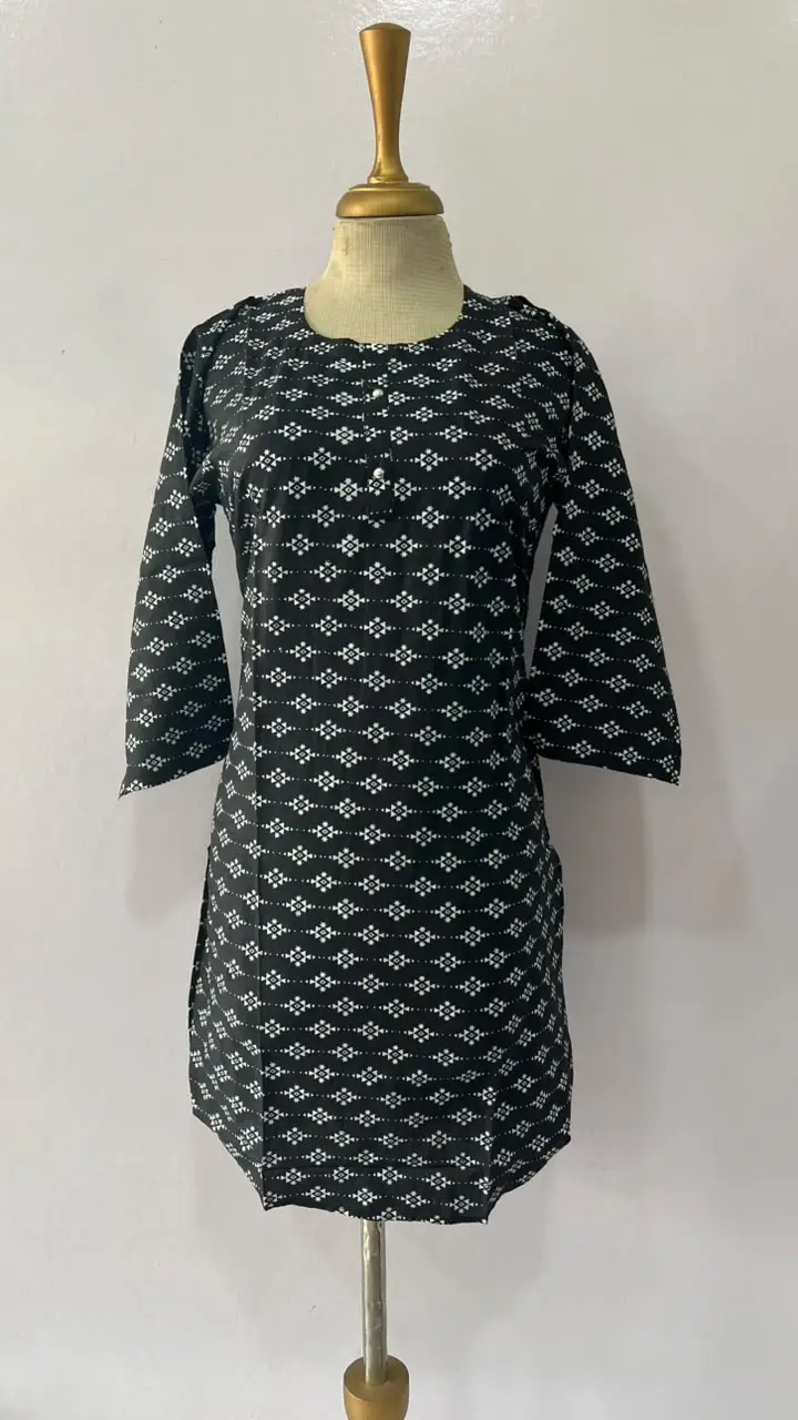 1Pc Women's Stitched Linen Block Printed Shirt Black Special