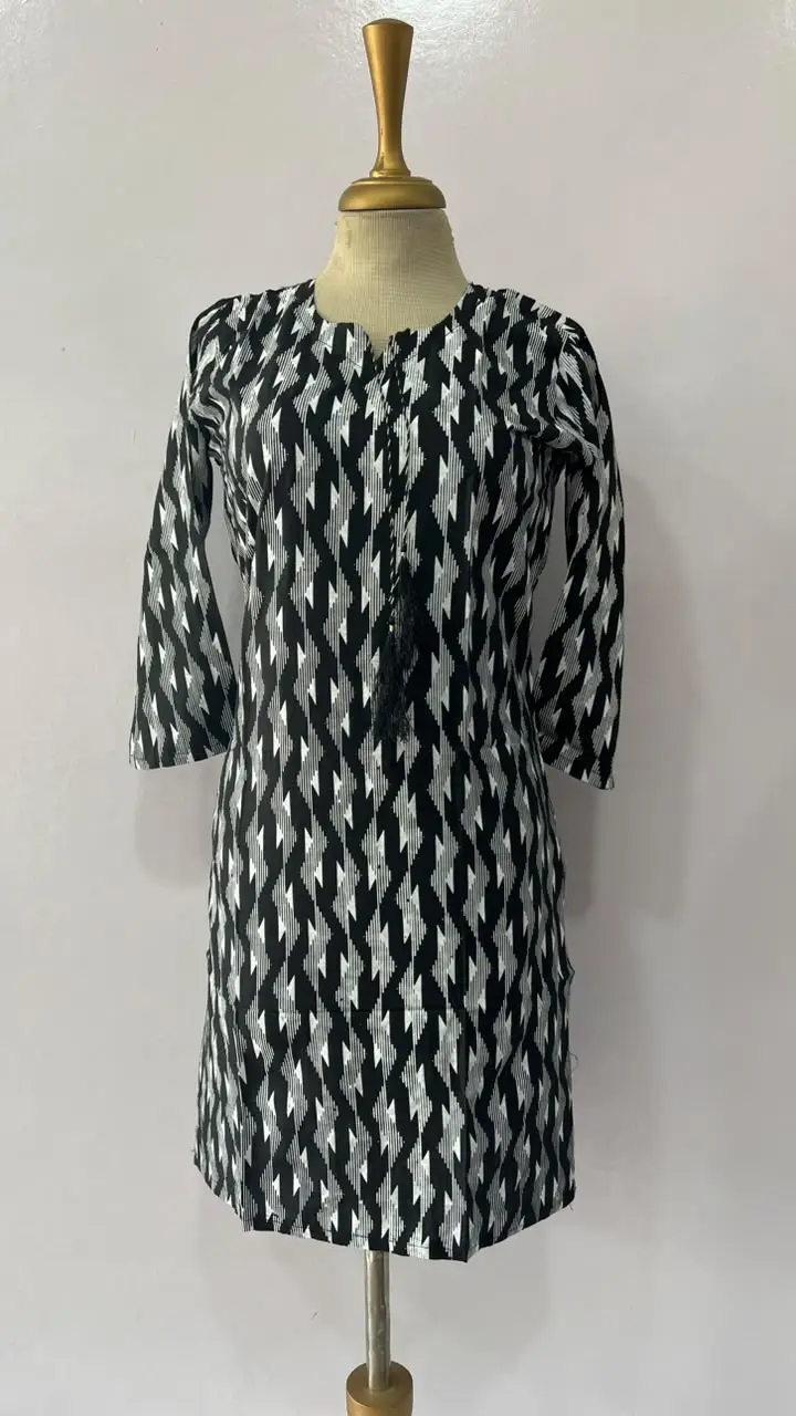 1Pc Women's Stitched Linen Block Printed Shirt Black Special