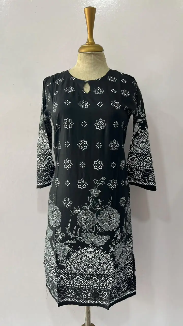 1Pc Women's Stitched Linen Block Printed Shirt Black Special
