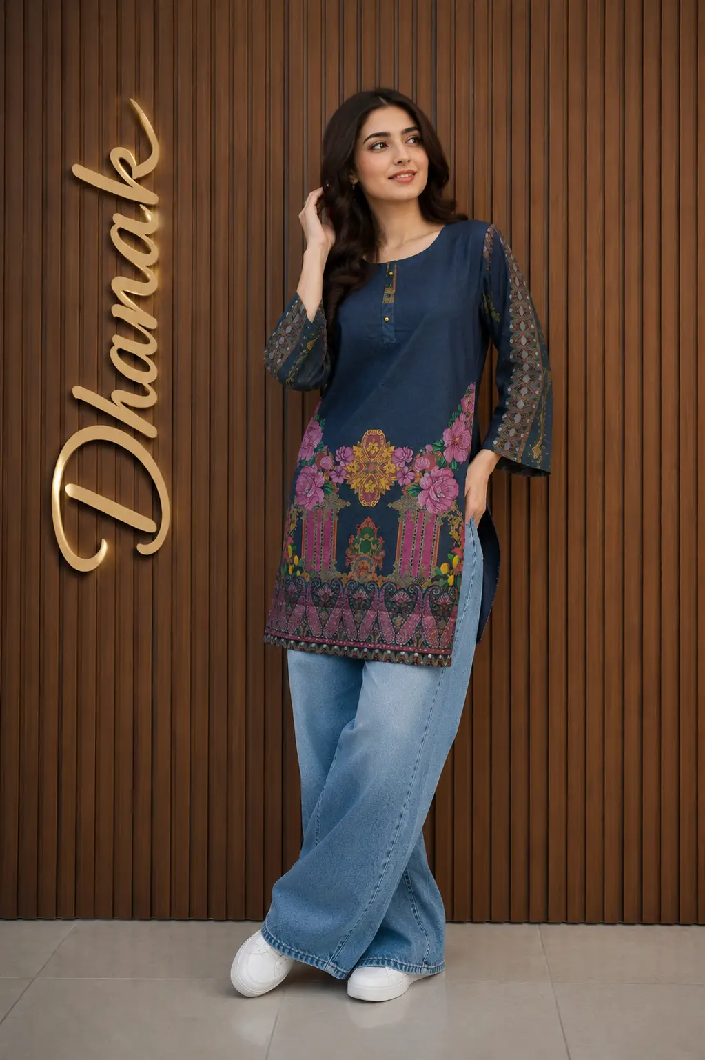 1 Pc Women's Stitched Dhanak Printed Shirt