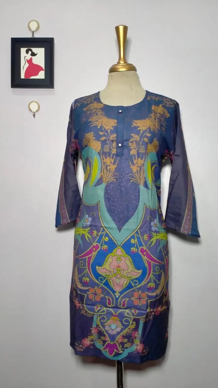 1 Pc Women's Stitched Dhanak Printed Shirt