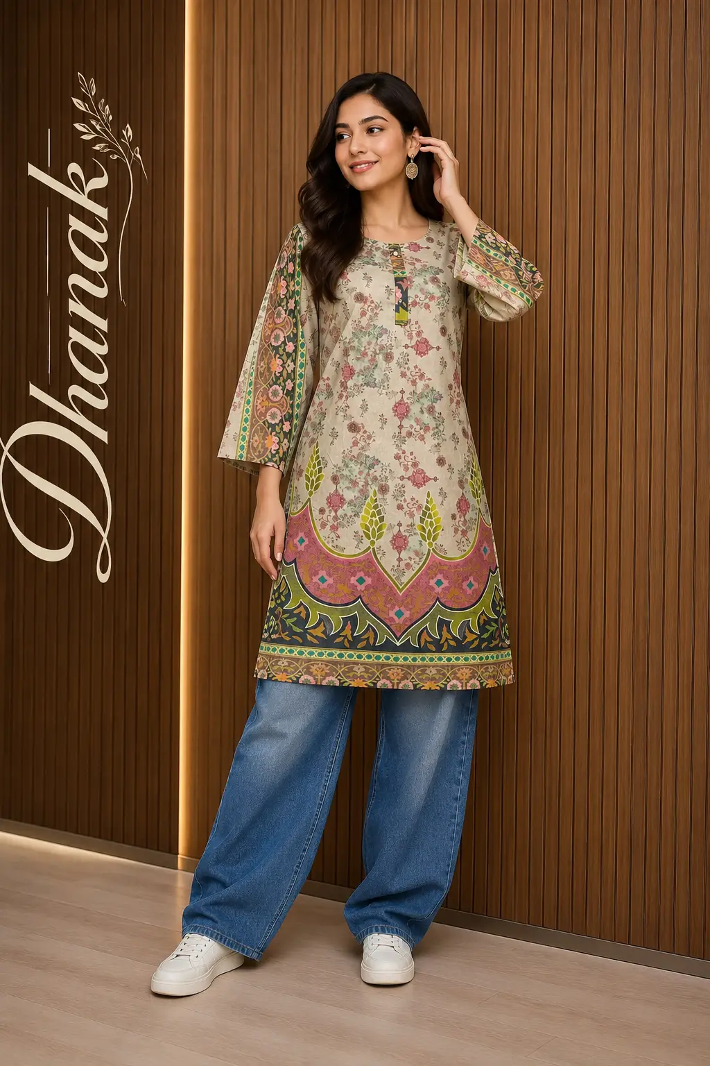 1 Pc Women's Stitched Dhanak Printed Shirt