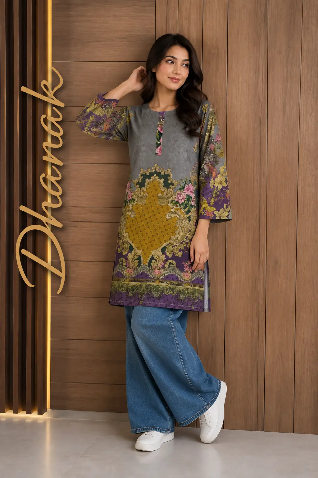 1 Pc Women's Stitched Dhanak Printed Shirt