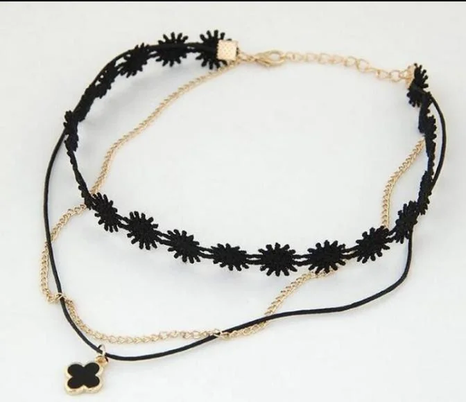 Black Lace Choker with Pendant for Women