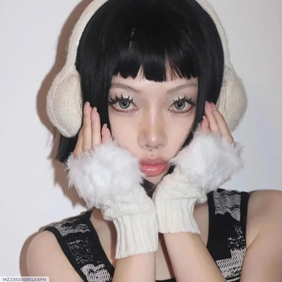 Off White Wool Fingerless Gloves for Women