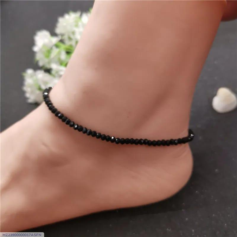 Black Adjustable Crystal Anklet Pair for Women