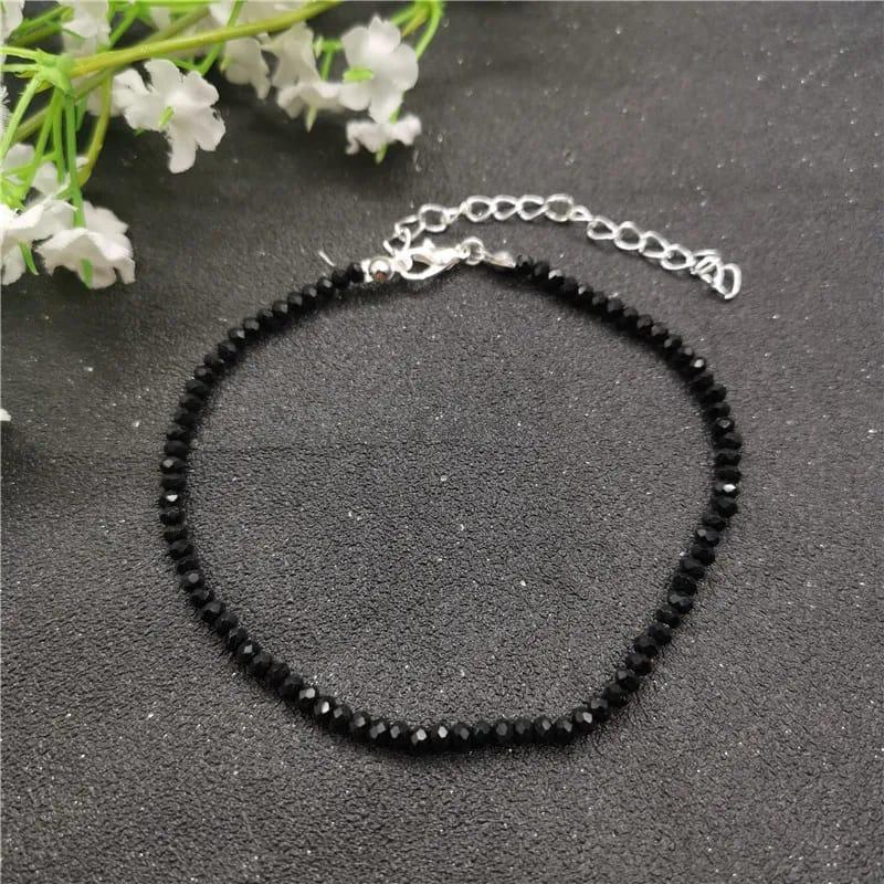 Black Adjustable Crystal Anklet Pair for Women