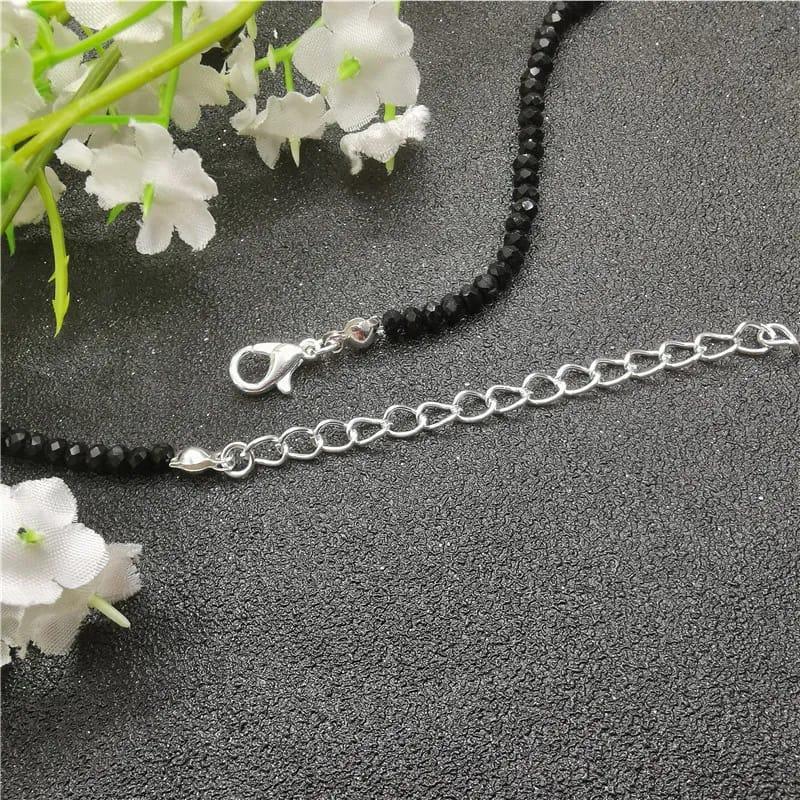Black Adjustable Crystal Anklet Pair for Women