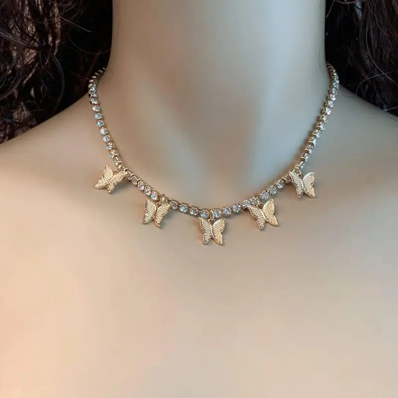 Golden Butterfly Choker with Rhinestones for Women