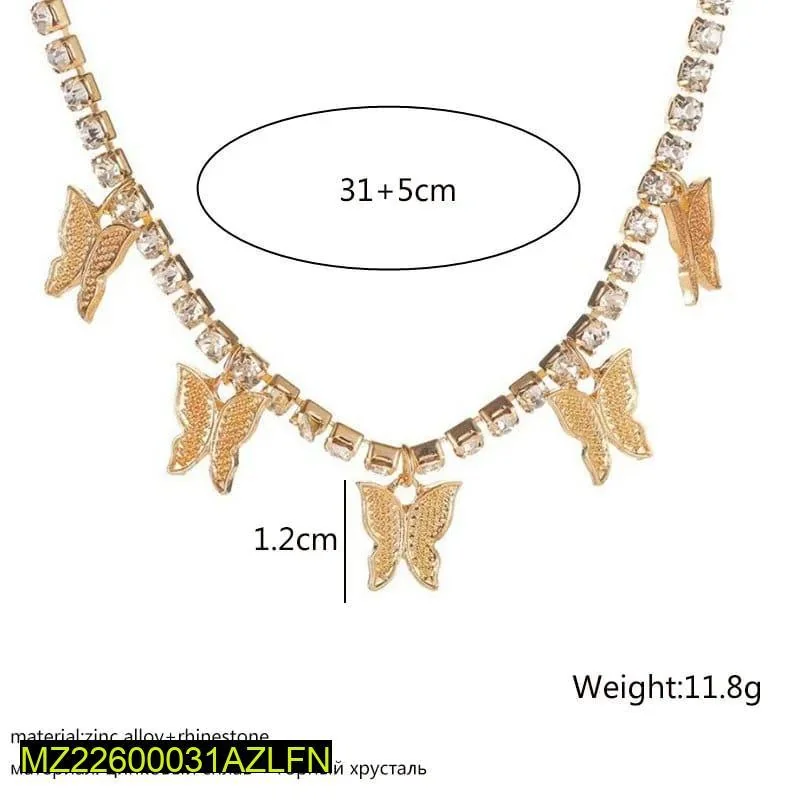 Golden Butterfly Choker with Rhinestones for Women