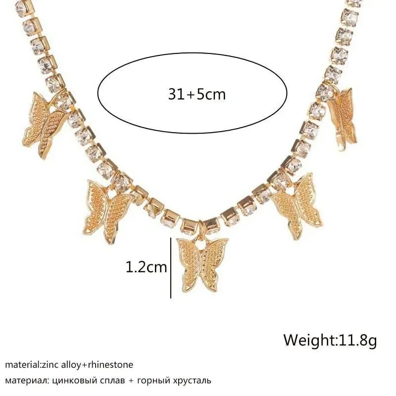 Golden Butterfly Choker with Rhinestones for Women