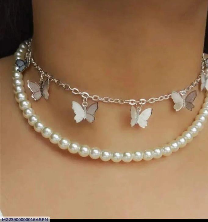 Silver Plated 2 Layered Butterfly Choker for Women