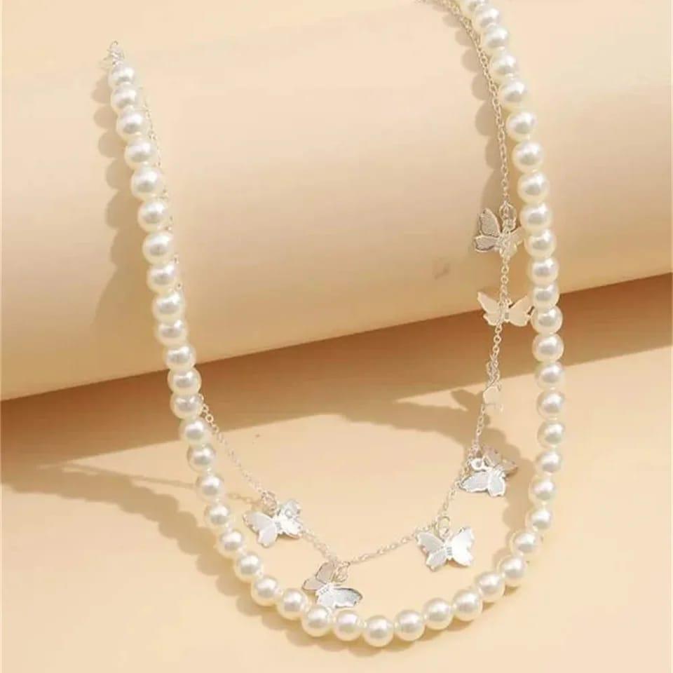 Silver Plated 2 Layered Butterfly Choker for Women