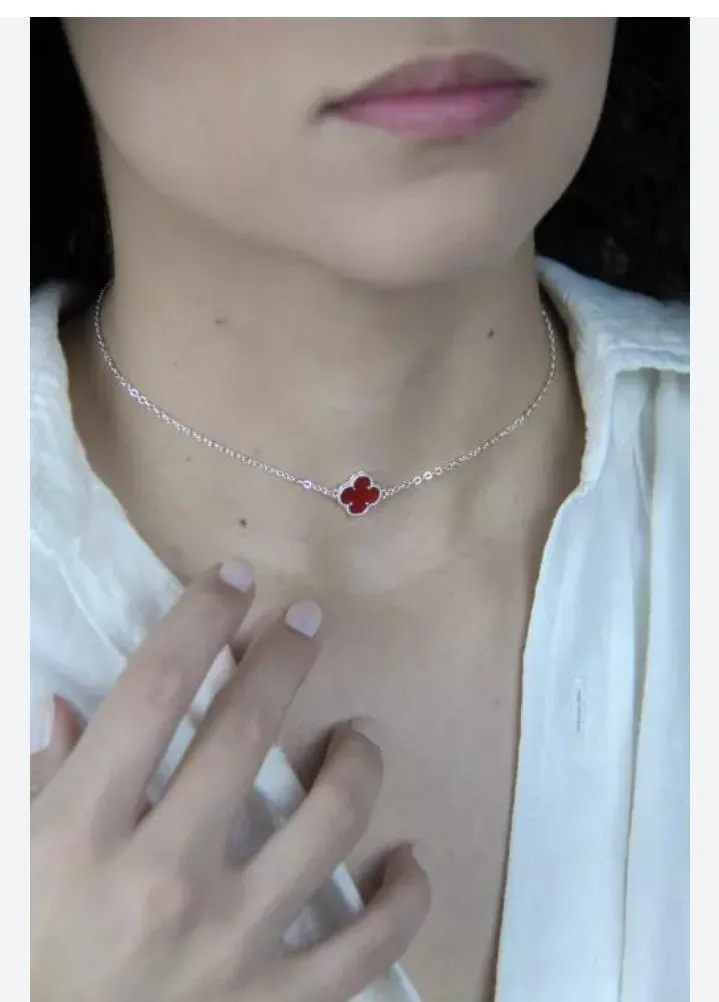 Silver Clover Pendant Necklace for Women Adjustable Silver